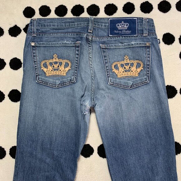Victoria Beckham Rock & Republic Low Rise Distressed Denim Straight Leg Jeans - Picture 4 of 15
